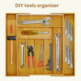 Extendable Bamboo Cutlery Tray Kitchen Drawer Organiser 9 Storage Compartments