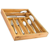 Extendable Bamboo Cutlery Tray Kitchen Drawer Organiser 9 Storage Compartments
