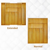 Extendable Bamboo Cutlery Tray Kitchen Drawer Organiser 9 Storage Compartments