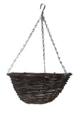 Ambassador Dark Brown Willow Hanging Basket Lined Rattan Willow Planter 12", 14", 16"