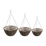Ambassador Dark Brown Willow Hanging Basket Lined Rattan Willow Planter 12", 14", 16"