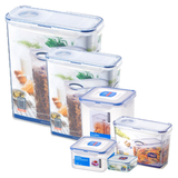 LocknLock Clear Rectangular Plastic Food Storage Container Cereal Dispenser with Flip Top Lid – Clear/Blue – Airtight 870ml to 4.3L