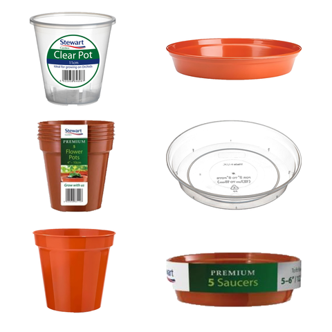 Stewart Plastic  Garden Flower Plant Pots & Sucers - Different Ranges,Clear,Terracotta - Sizes & Pack of