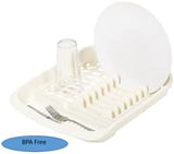 Addis Plate Dish Draining Rack, Linen Cream – Durable Kitchen Dish Drainer with Cutlery Holder, Compact Drying Rack for Plates, Cups & Utensils