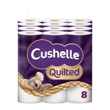 Cushelle Quilted 3 Ply Toilet Roll Tissue Paper – Super Soft & Strong Tissue Rolls, 8 Rolls per Pack – Available in Multipacks (1 to 6 Packs)