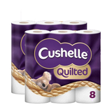 Cushelle Quilted 3 Ply Toilet Roll Tissue Paper – Super Soft & Strong Tissue Rolls, 8 Rolls per Pack – Available in Multipacks (1 to 6 Packs)