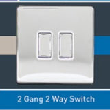 Single Or Double Light Switch 1-3 Gang 2 Way Wall On/Off Switch Polished Chrome