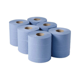 6 x Blue Paper Rolls - 2 Ply Embossed Centre Feed - Hand Towel Tissue Rolls - 150m x18.5cm
