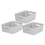 Curver Nestable Rattan Plastic Storage Basket Dot Boxes Tray Kitchen Home Office 13L