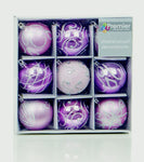 Premier Set of 9 Christmas Decorated Tree Baubles Balls 6cm – Available in 10 Colours (Midnight Blue, Champagne Gold, Green, Ice Blue, Pink, Purple, Red, Rose Gold, Silver, White)