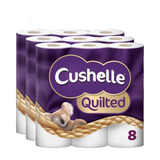 Cushelle Quilted 3 Ply Toilet Roll Tissue Paper – Super Soft & Strong Tissue Rolls, 8 Rolls per Pack – Available in Multipacks (1 to 6 Packs)