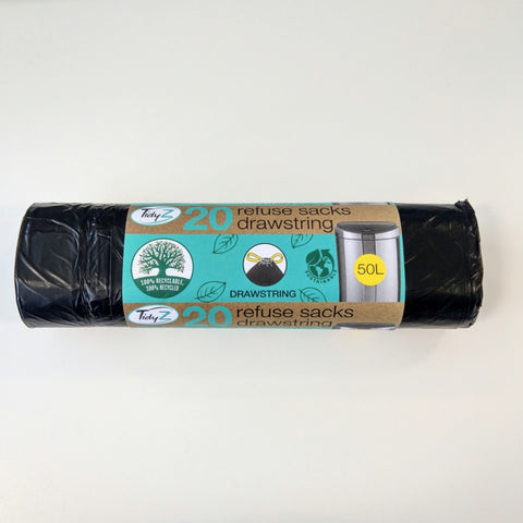 Tidy 20 Refuse Sacks Drawstring 50L Bin Bags