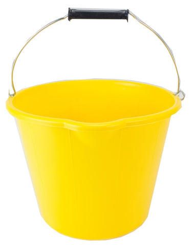 Yellow Plastic Builders Bucket 3 Gallon 14 Litre Water Mixing Storage Strong with Handle Made in U.K