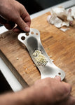 Tala Garlic Press and Herb Stripper, Stainless Steel, Easy Clean, No Waste Garlic Crusher, Food Prep Essential, Metallic Silver
