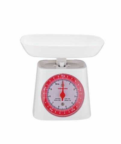 Casa&Casa Mechanical Kitchen Scales, Food Weighting Scale with Classic Analog Display, Weight kg and lb for Meal Prep, Cooking & Baking, Precise Graduation 1g, White