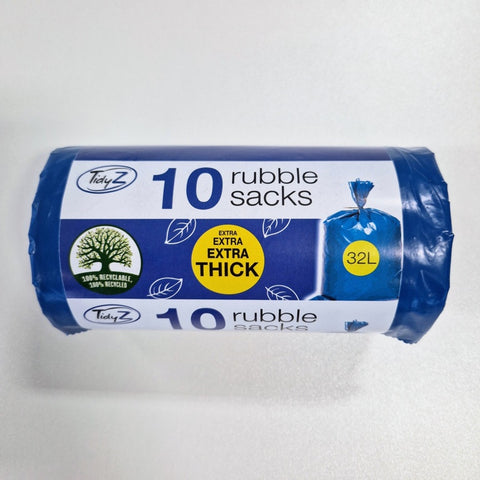 Tidyz Extra Thick Blue Rubble Sacks Builders Rubbish Waste Heavy Duty Strong Bags High Strength - Roll 10