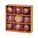 Premier Plum Christmas Tree Baubles 9 Pack 60mm, Decorative Plum and Gold Christmas Balls,Matte & Shiny Glitter Set Pattern Hanging Tree Ornaments for Festive Home Decorations, Christmas Tree Accessories