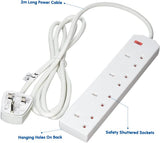 Extension lead 4 Gang Way 2M,Power Adapter, Multi Socket Mains Strip White Extension Lead UK Pin Plug and Cable, (4 GANG 2 M, WHITE)