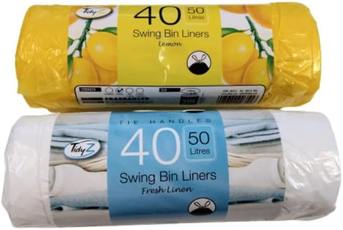 Tidyz Strong Tie Handles 50 Litres Fragranced Swing Bin Liners Drawstring Refuse Sacks Bags - 40 Citrus Lemon & 40 Fresh Linen Summer Breeze Ideal For Kitchen, bedroom, bathroom etc