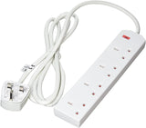 Extension lead 4 Gang Way 2M,Power Adapter, Multi Socket Mains Strip White Extension Lead UK Pin Plug and Cable, (4 GANG 2 M, WHITE)
