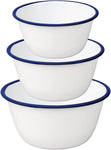 Falcon Pudding Basin Bowls - Traditional Enamel Pie Dish Baking Oven White Blue Tin 12 - 16cm