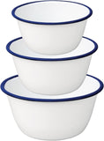 Falcon Pudding Basin Bowls - Traditional Enamel Pie Dish Baking Oven White Blue Tin 12 - 16cm