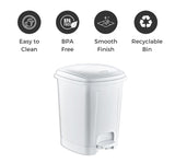 Tontarelli White Pedal Bin 8L Foot Pedal Dustbin | Trash Can/Garbage Waste Bin | Rubbish with Lids Used for Home Office, Hospitals Garbage management, Bathroom or Outdoor