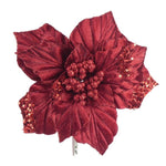 Davies 22cm Clip On Christmas Tree Flower Decoration Velvet Poinsettia Ornament