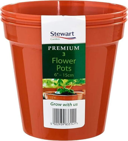 Stewart Premium Plastic Flower Pots Pack Of 3 6" 13cm Seedling Grow Pots Tubs