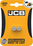 JCB 2 x LR44 Batteries Super Alkaline Coin Cell Long Lasting & Long Expiry 1.5V