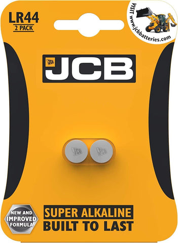 JCB 2 x LR44 Batteries Super Alkaline Coin Cell Long Lasting & Long Expiry 1.5V