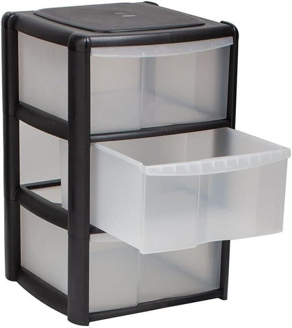 Tontarelli 3 Tier Plastic Storage Drawers Tower Unit Trolley School Office Home