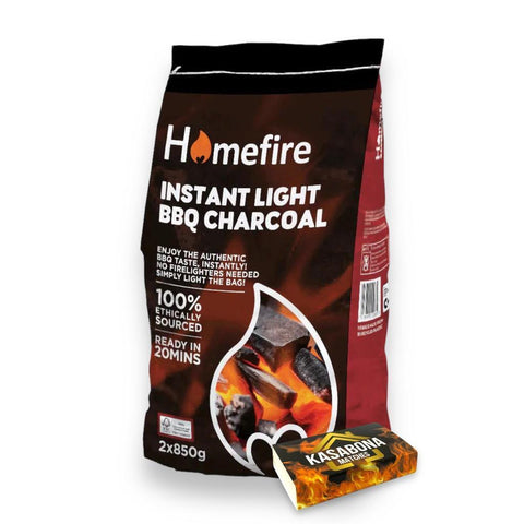 Instant Light Lumpwood BBQ Charcoal Open Fire Fuel & KasaBona Matches 850g 2-12