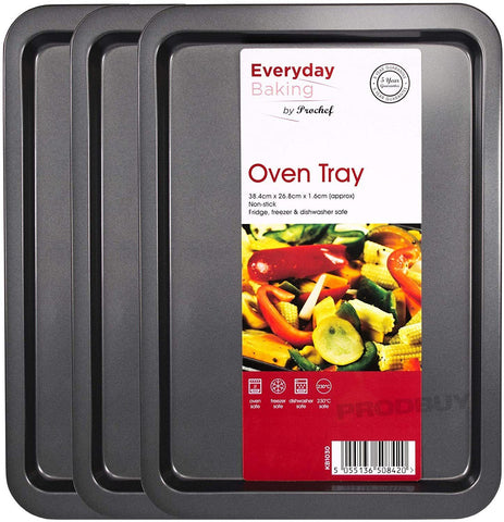 Premium Bakeware Non Stick Baking Tray Oven Sheet Roasting 3 Piece Set 38x27x2cm