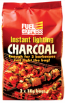 2x Fuel Express Instant Light Lumpwood Charcoal BBQ Quick Lighting Char Coal 1KG