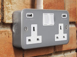 Metal Clad Socket 2 Gang Switched Socket Outlet Double Industrial Garage Bar13 A