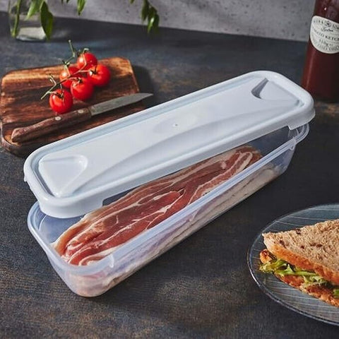 Wham 1.2L Bacon Storage Box Container Slim Food Tub Clear White Lid 30cm