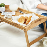 Bamboo Wooden Bed Tray With Handles & Folding Legs Serving Breakfast Lap Table