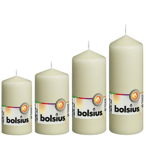 BOLSIUS PILLAR CANDLES IVORY WEDDING DECOR EVENTS CHURCH VARIOUS SIZES PACKS