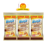 Leather Wipes Surface Cleaning Conditioning For Car Sofa On Dirt Grime 3 x 50PK