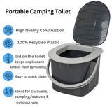 Portable Toilet Bucket Camping WC Festival Travel Detachable Seat Lid 15.5L