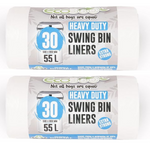 2 x 30 Swing Bin Liners Heavy Duty Large 55 Litre Extra Strong White Eco Bags