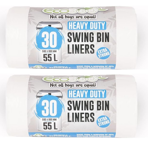 2 x 30 Swing Bin Liners Heavy Duty Large 55 Litre Extra Strong White Eco Bags