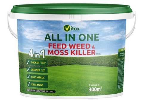 Vitax All in One Feed Kills Weed Mosskiller Moss Lawn Fertiliser 90sqm - 300sqm