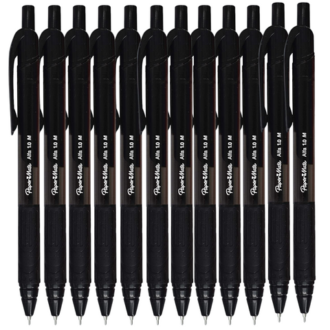 PaperMate Grip Retractable Ballpoint Ball Pen Black - 1.0mm Medium - Pack of 12