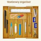 Extendable Bamboo Cutlery Tray Kitchen Drawer Organiser 9 Storage Compartments