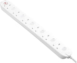 6 Gang Extension Lead Cable Surge Protect Electric Plug Socket 13 Amps 2 Metre