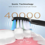 Fairywill Sonic Electric Toothbrush USB Rechargeable Timer With 8 Heads Black