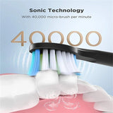 Fairywill Sonic Electric Toothbrush USB Rechargeable Timer With 8 Heads Black