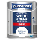 Johnstone's Wood And Metal Quick Dry Paint Gloss Brilliant White 250m - 750ml